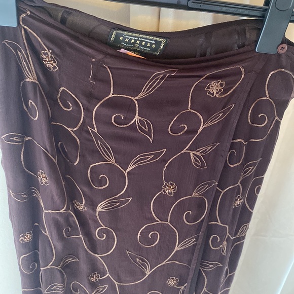 Express Dresses & Skirts - Chocolate Brown Beaded and Embroidered Wrap Skirt